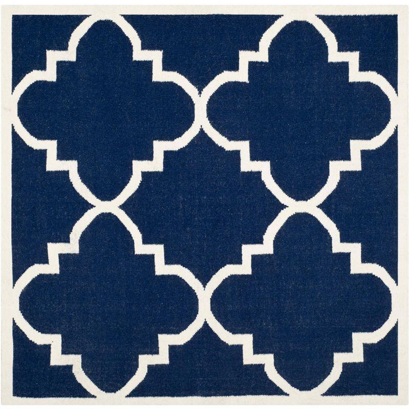 Dhurries DHU633 Hand Woven Area Rug - Navy/Ivory - 6'x6' - Safavieh.