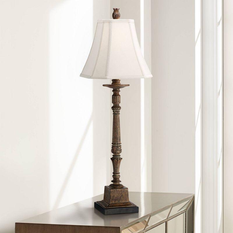 Regency Hill Thornewood 35 1/2" Tall Large Traditional End Table Lamp Brown Single Beige Shade Console Living Room Bedroom Bedside Nightstand House