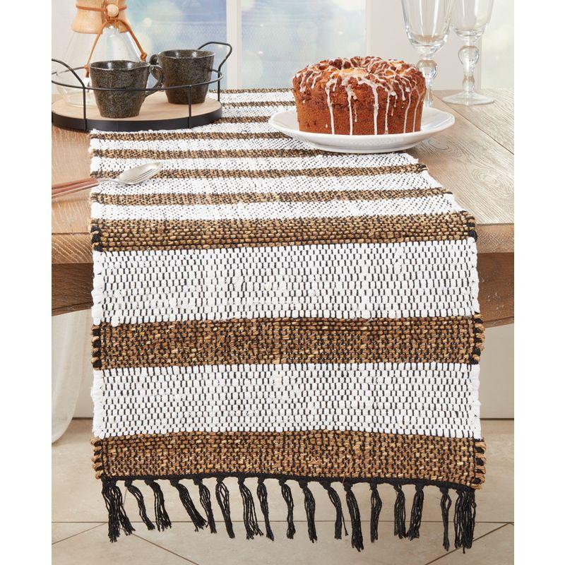 Beige and White Striped Cotton Chindi Table Runner