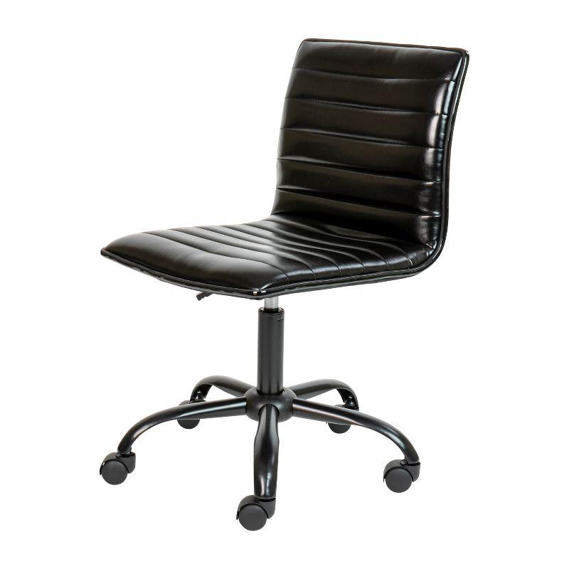 Black Vinyl Armless Ribbed Swivel Task Chair with Metal Base