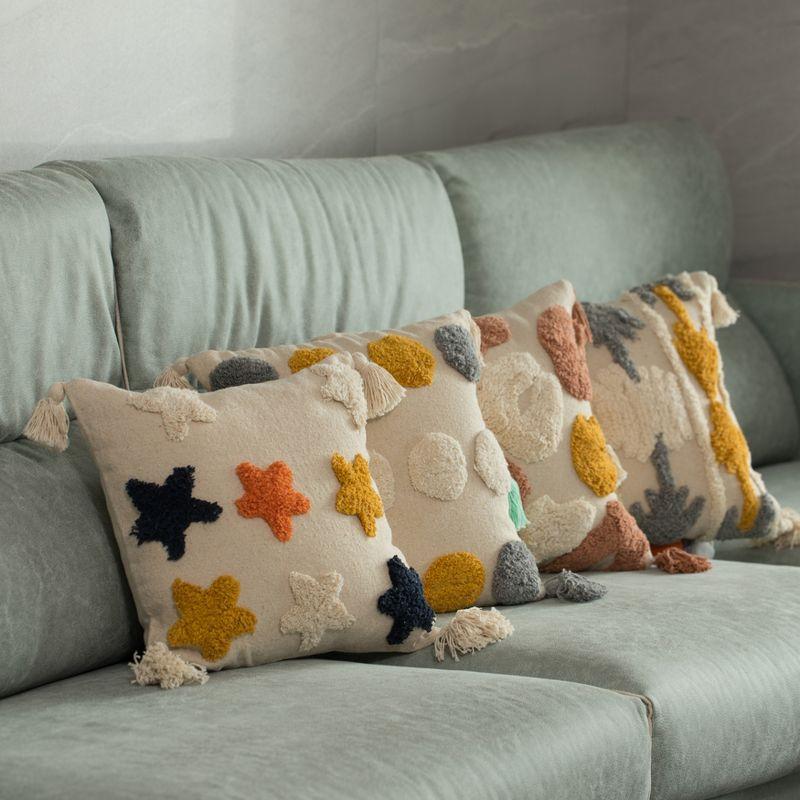 16" Handwoven Cotton Pillow Cover with Tufted Dots and Tassels