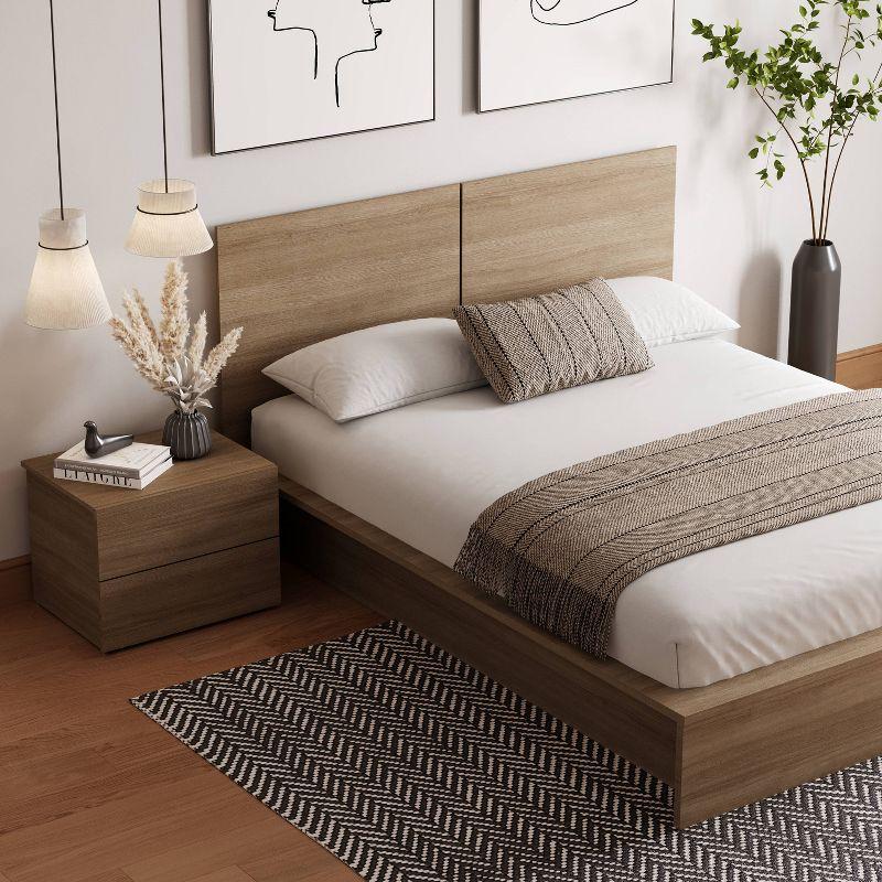 Nexera Queen 3pc James Bedroom Set Brown Oak: Modern Style, Platform Bed, 1 Nightstand Included