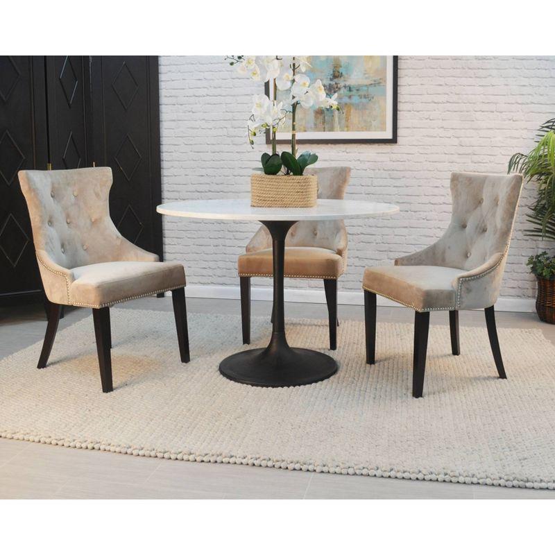 Carolina Living 40" Zaha Round Marble Top Dining Table Black/White: Pedestal Base, Seats 4