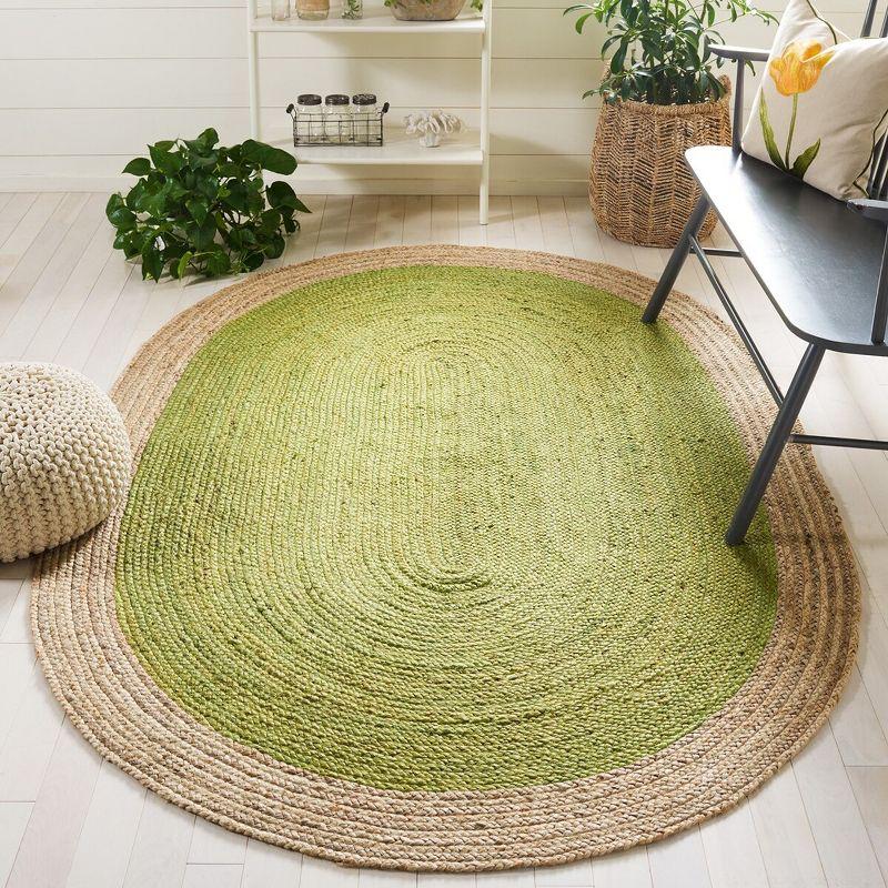 Green and Natural Oval Braided Jute Area Rug 3' x 5'