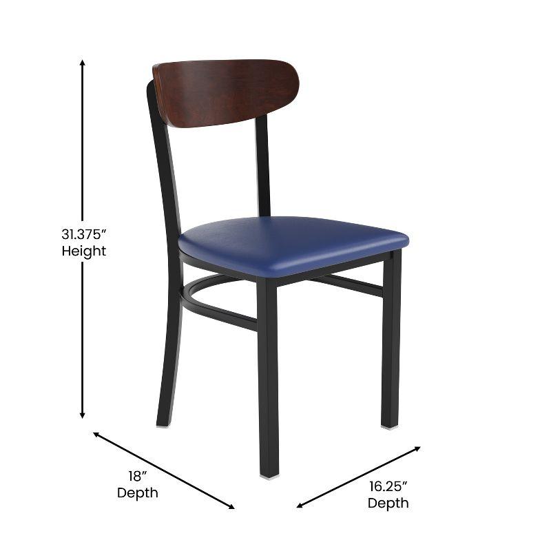 Modern Walnut Wood and Blue Vinyl Upholstered Dining Chair