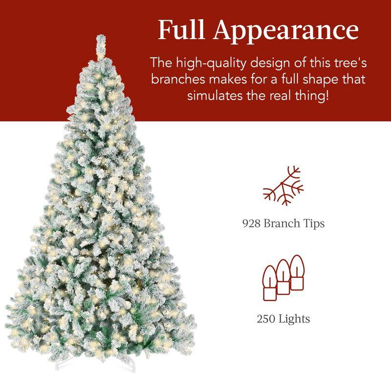 Best Choice Products 6ft Pre-Lit Sage Green Christmas Pine Tree w/ Flocked Branches, 250 Warm-White Lights