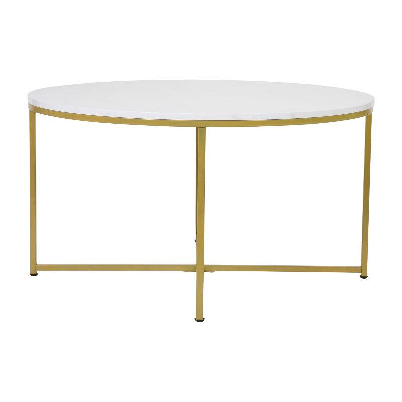 Elegant Round White Marble Coffee Table with Gold Crisscross Base