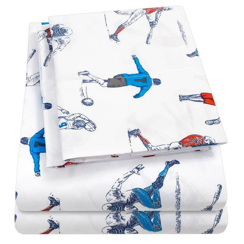 Blue Sports Print Twin Microfiber Kids Sheet Set