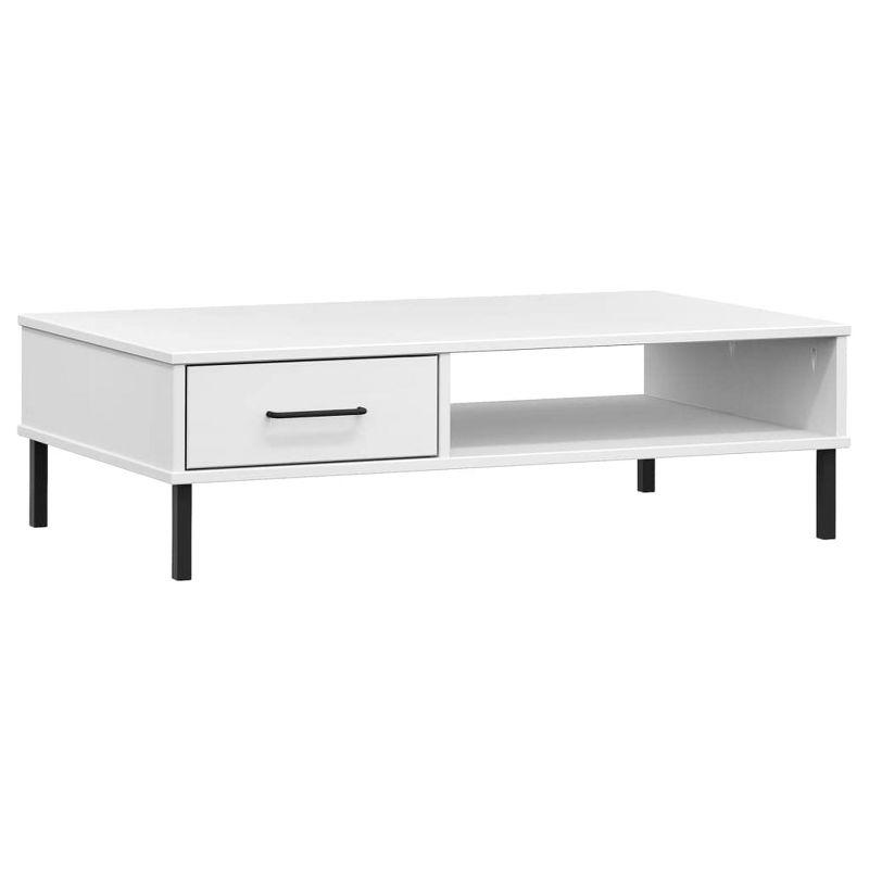 White Pine Wood Coffee Table with Metal Legs and Storage