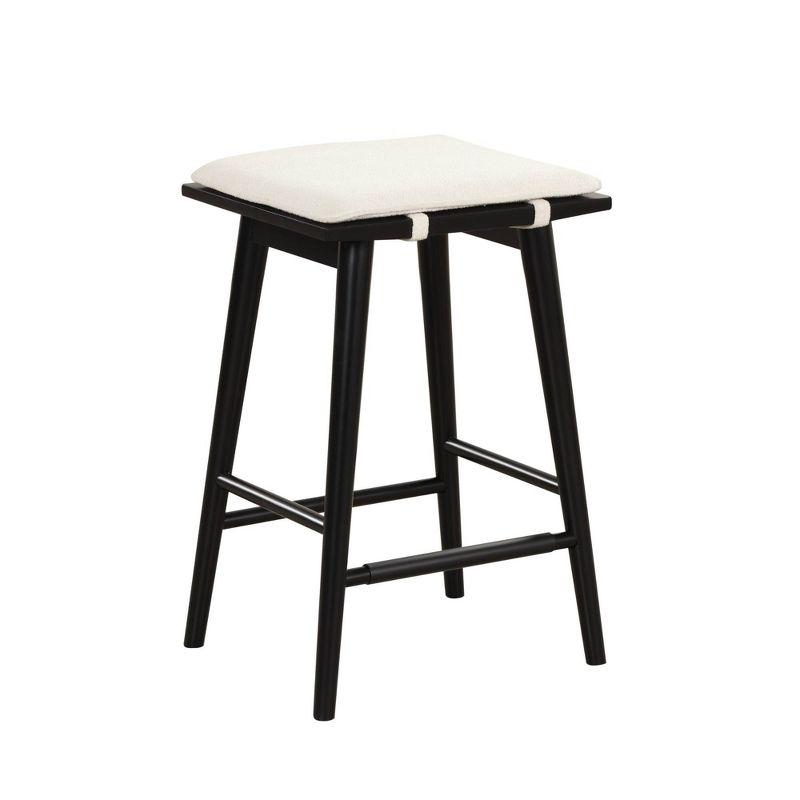 Black and White Wood Saddle Style Backless Barstool