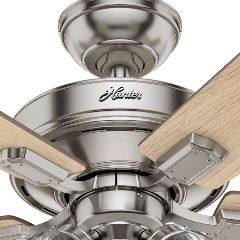 Hunter Fan 52" Crestfield Ceiling Fan (Includes LED Light Bulb) Nickel: 5-Blade, 3-Speed, Reversible Motor, Glass Shades