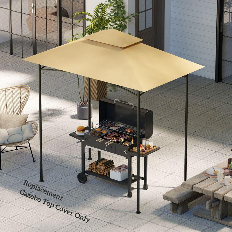 Outsunny Grill Gazebo Canopy Replacement Roof, UPF50+ Protected, 5' X 8' Outdoor BBQ Canopy Replacement Cover, Double Tiered Grill Canopy Replacement Cover, TOP COVER ONLY, Beige