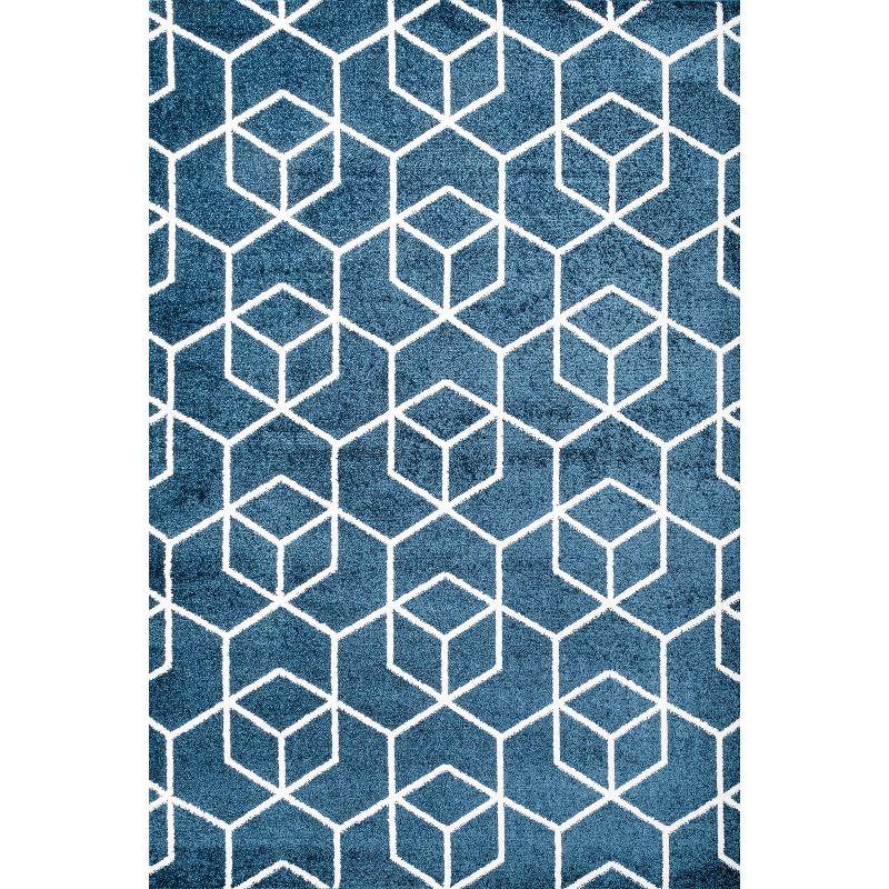 3'x5' Tumbling Blocks Modern Geometric Area Rug, Navy/White - JONATHAN Y