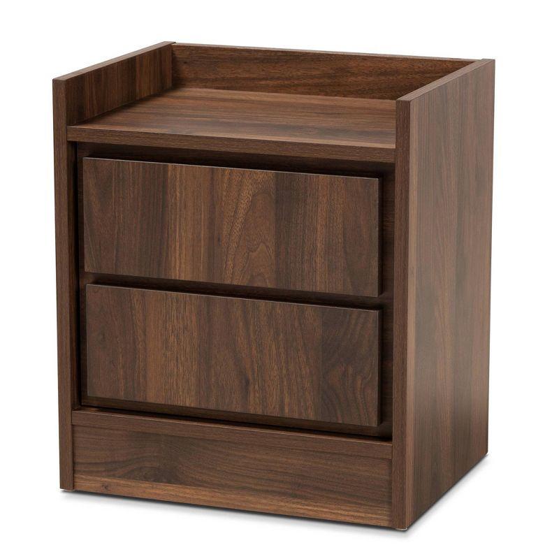2 Drawers Hale Wood Nightstand Walnut/Brown - Baxton Studio: Modern Bedside Table, Enclosed Top, MDF