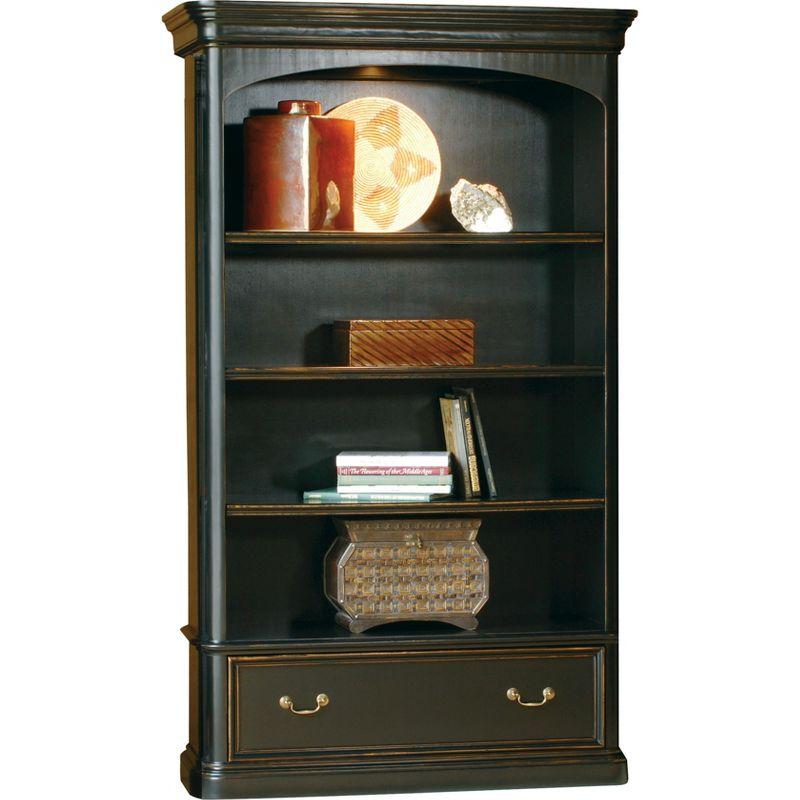 Hekman Tall Black Wood Adjustable Bookcase with Drawer