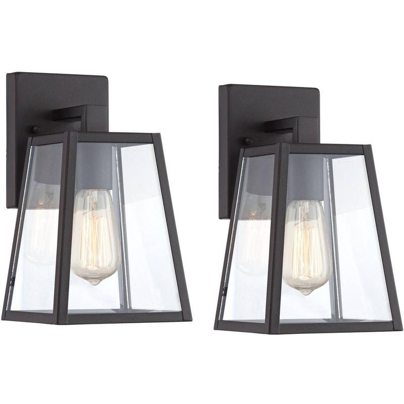 John Timberland Arrington Modern Outdoor Wall Lights Fixtures Set of 2 Mystic Black 10 3/4" Clear Glass for Exterior Barn Deck House Porch Yard Patio