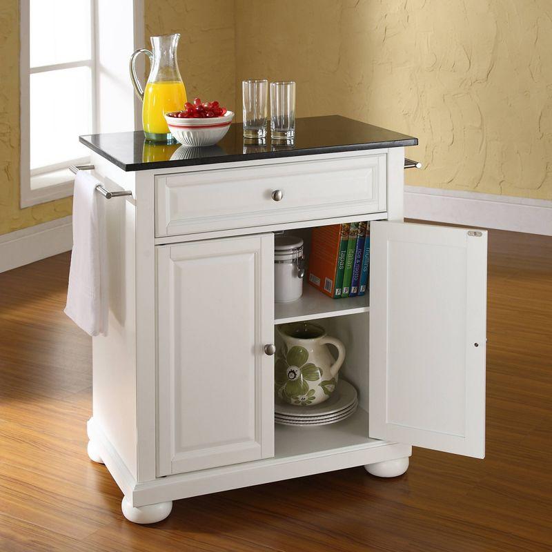 Alexandria Black Granite Top Portable Kitchen Island/Cart White - Crosley: With Wheels, Storage Cabinet & Drawer