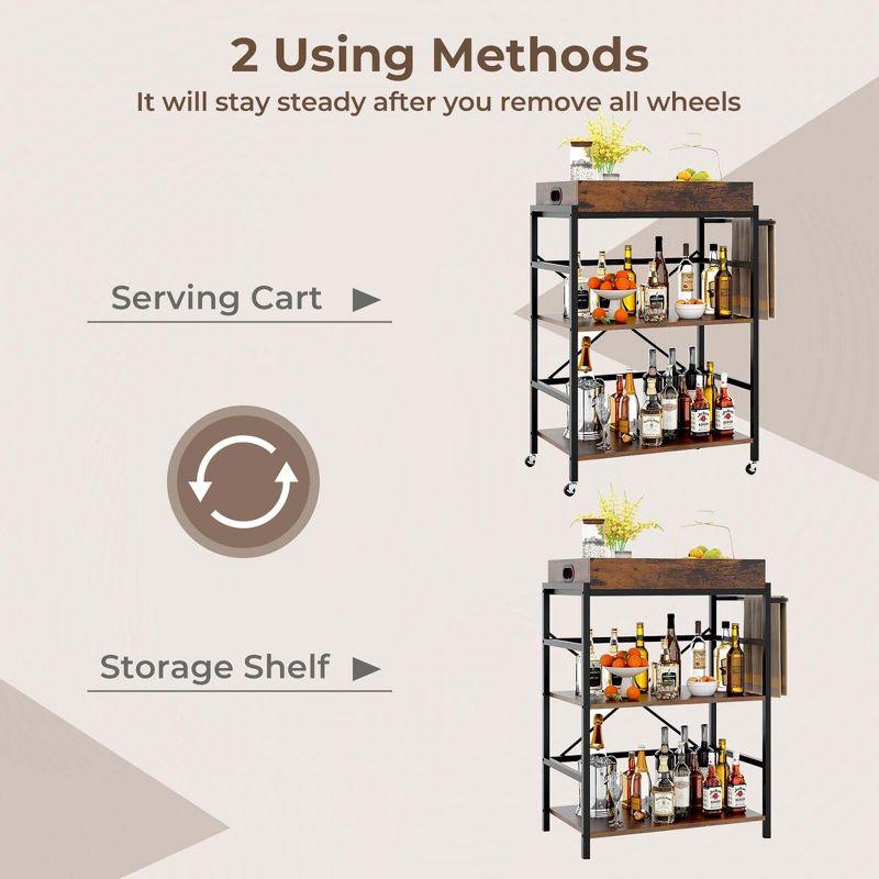 Costway 3-Tier Bar Cart with Detachable Tray 4 Lockable Casters & 1 Handy Handle