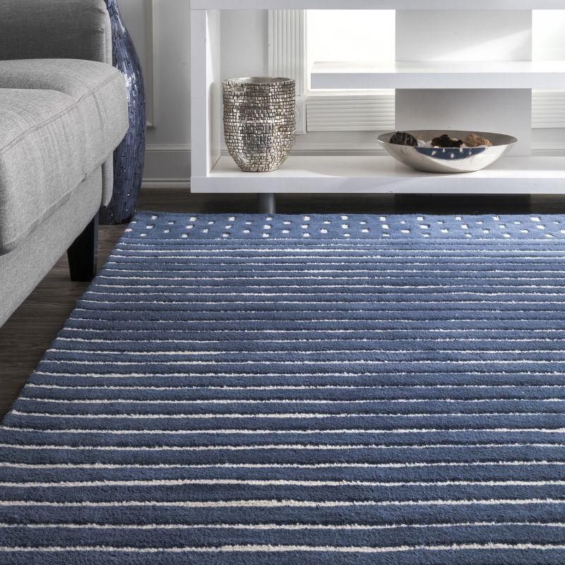 Mandia Navy Striped Hand-Tufted Wool Runner Rug, 2' 6" x 8'