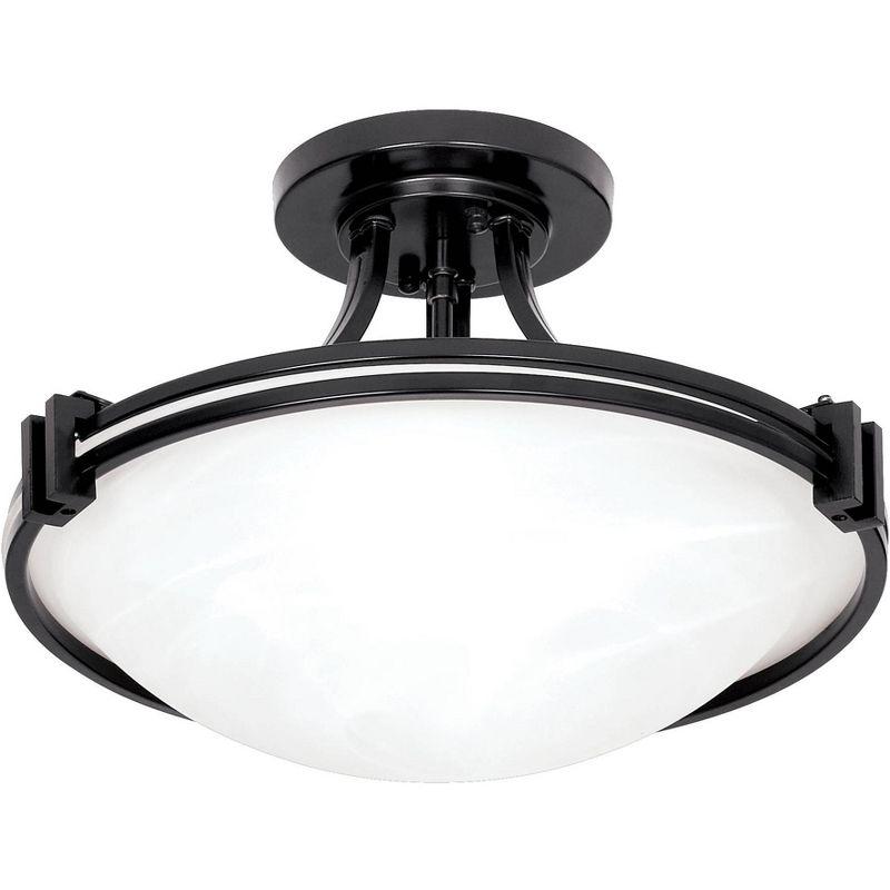 Possini Euro Design Deco Modern Ceiling Light Semi Flush Mount Fixture 16" Wide Oil Rubbed Bronze 2-Light Marbleized Glass Bowl for Bedroom Kitchen