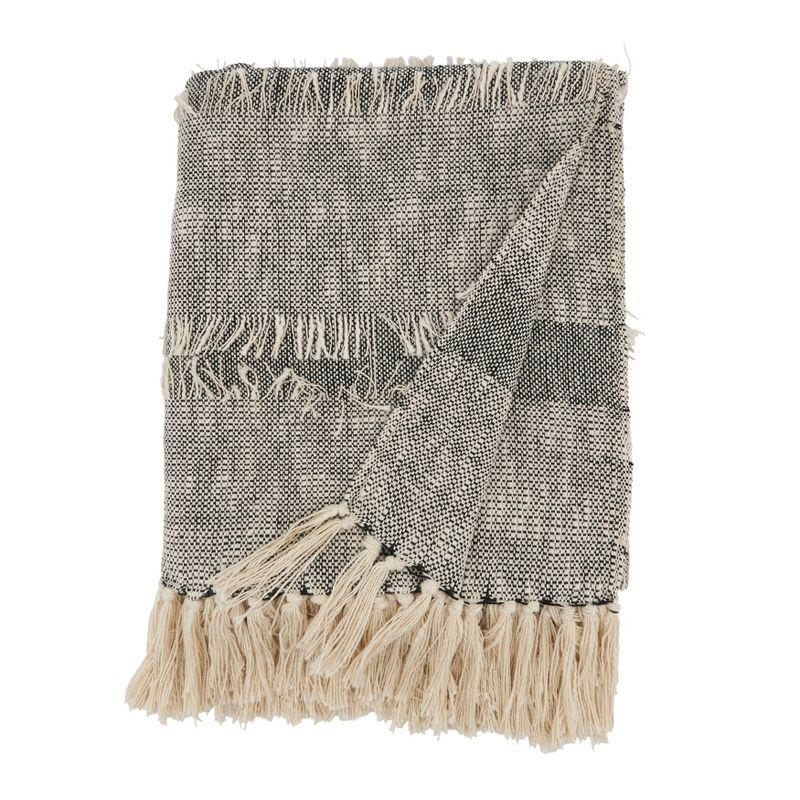 50"x60" Bohemian Bliss Textured Striped Fringe Throw Blanket Gray - Saro Lifestyle: Cotton, Machine Washable