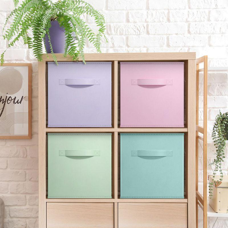 Pastel Foldable Fabric Storage Cube Bins with Handles, 11 Inch