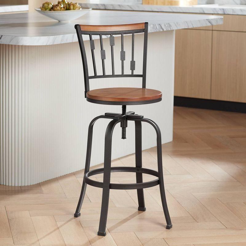 Kensington Hill Rookery Hammered Bronze and Wood Adjustable Swivel Bar Stool