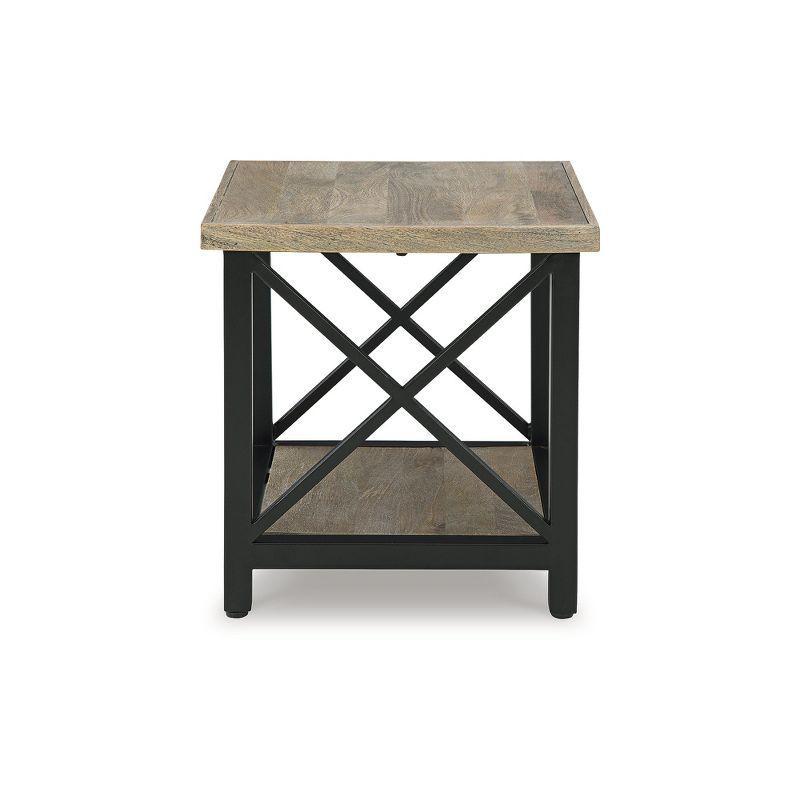 24'' Black and Brown Wood and Metal Rectangular End Table