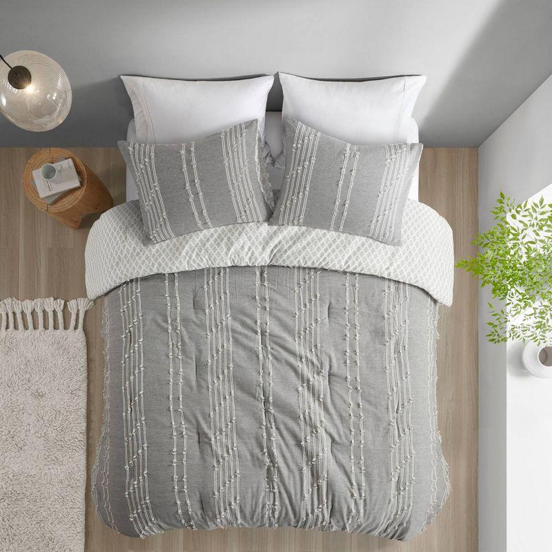 Gray Full Cotton Jacquard Reversible Bedding Set