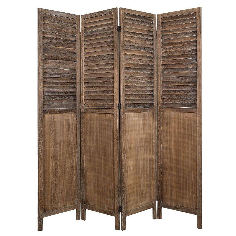 Rustic Brown Paulownia Wood 4-Panel Folding Room Divider