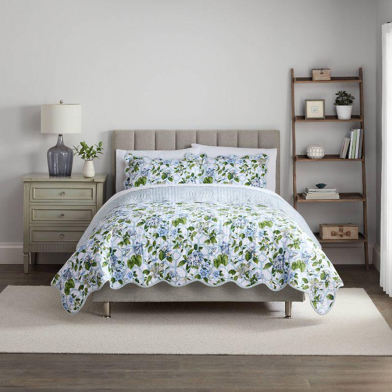 Waverly 3pc Queen Treillage Trellis Printed Comforter Set Blue: All Ages, Cotton Fill, Machine Washable