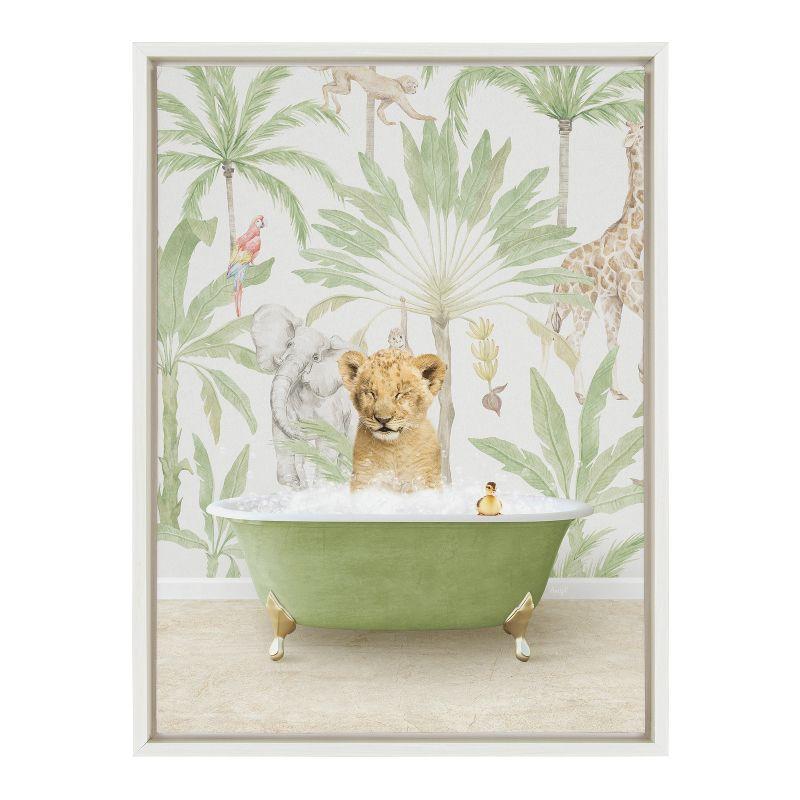 Kate & Laurel All Things Decor 18"x24" Sylvie Lion Cub in Wild Safari Bath Wall Art by Amy Peterson Art Studio White: Nursery Decor