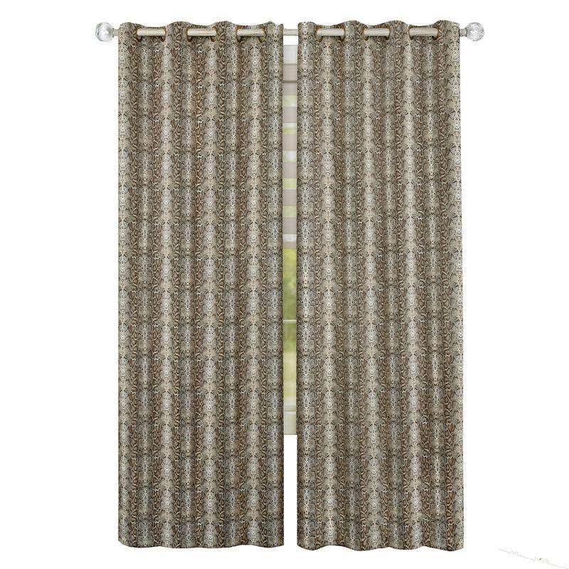 Kate Aurora Safari Living 2 Piece Python Room Darkening Grommet Top Curtain Panels - Brown - 63 in. Long