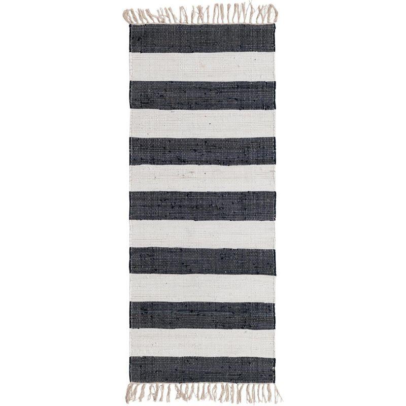 Unique Loom Chindi Rag Collection Area Rug - Striped (2' 7" x 6' 1" Runner Navy Blue/Ivory)