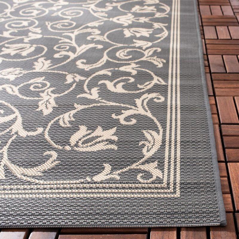 Gray Baroque Print Rectangular Synthetic Outdoor Rug