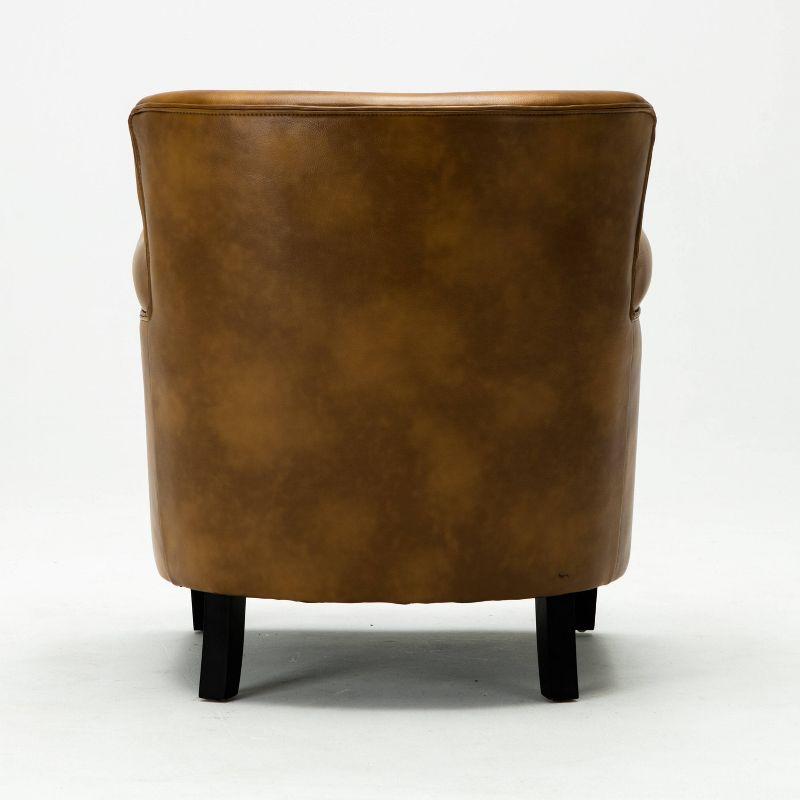 Comfort Pointe Holly Club Chair Camel: Upholstered Nailhead Trim, Faux Leather, Sturdy Wood Frame