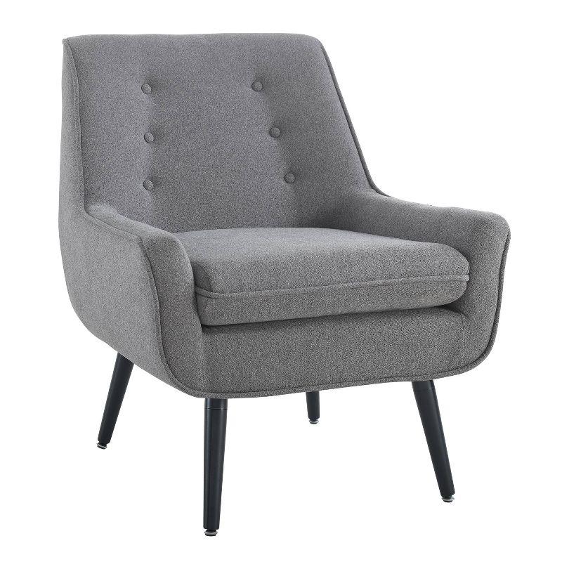 Trelis Mid-Century Modern Retro Style Accent Chair Gray - Linon: Upholstered Rubberwood Frame, Tufted Back, Foam Cushion