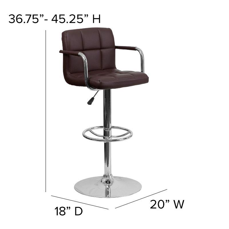 Sleek Brown Quilted Vinyl Adjustable Swivel Barstool with Chrome Base