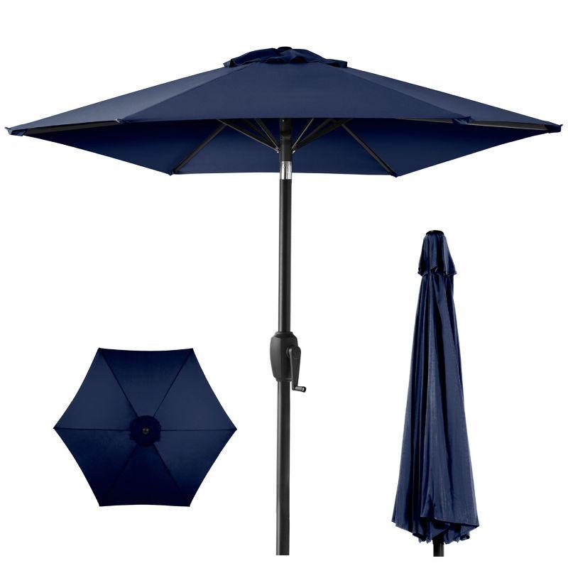 7.5ft Navy Blue Steel Outdoor Market Patio Umbrella