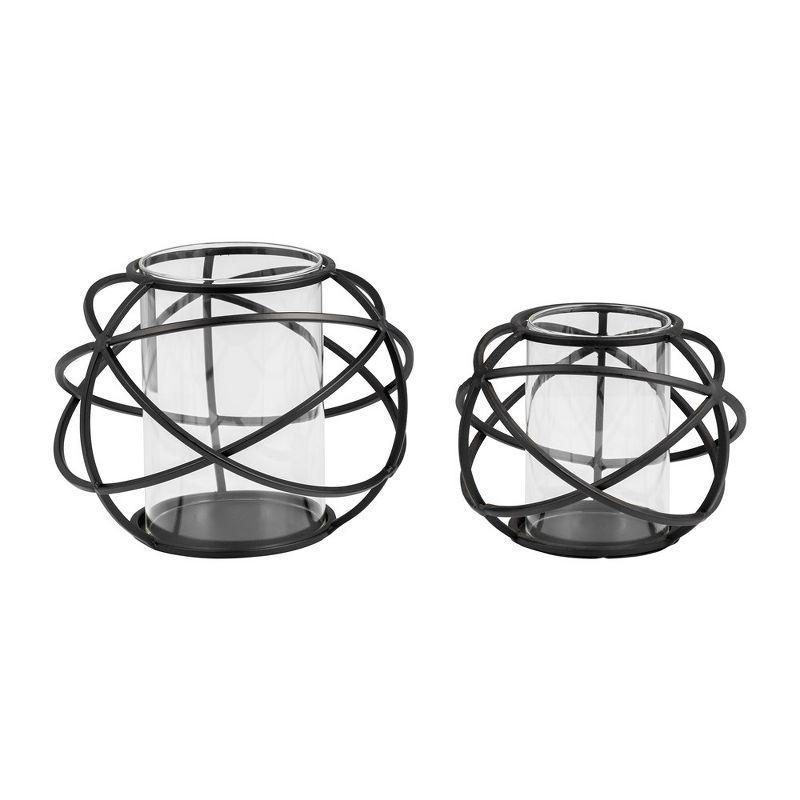 Set of 2 Black Metal Orb Hurricane Candle Holders