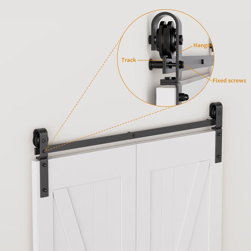 48 inch Bi-Folding Sliding Barn Door Hardware Track Kit, 4FT Black Roller Kit for 2 Doors, J Shape(No Door)