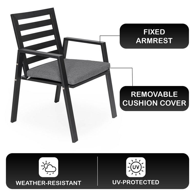 Chelsea Modern Patio Black Dining Armchair with Removable Cushions in Aluminum by LeisureMod