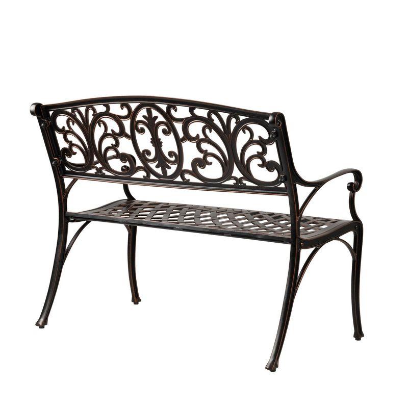 Balkene Home Decatur Outdoor Cast Aluminum Patio Bench Heavy Duty Rust Free Aluminum Construction - Antique Bronze Finish