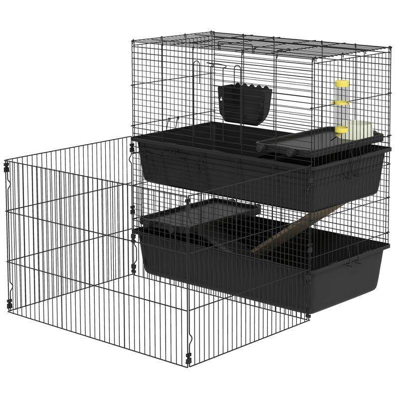 PawHut Small Animal Cage with Playpen, Multi-level Pet Habitat Indoor for Guinea Pigs Hedgehogs Bunnies with Accessories, 42" x 32.5" x 36"