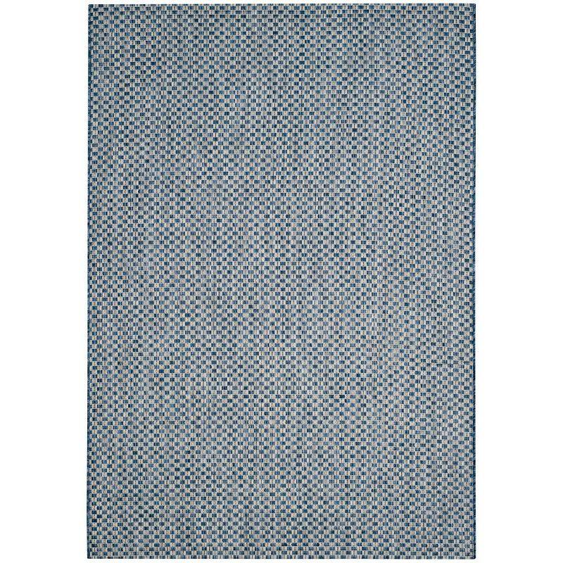 Blue and Light Grey Rectangular Synthetic Outdoor Area Rug