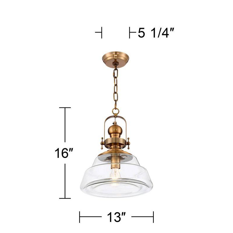 Modern 17" Antique Brass Bowl Pendant with Clear Glass Shade