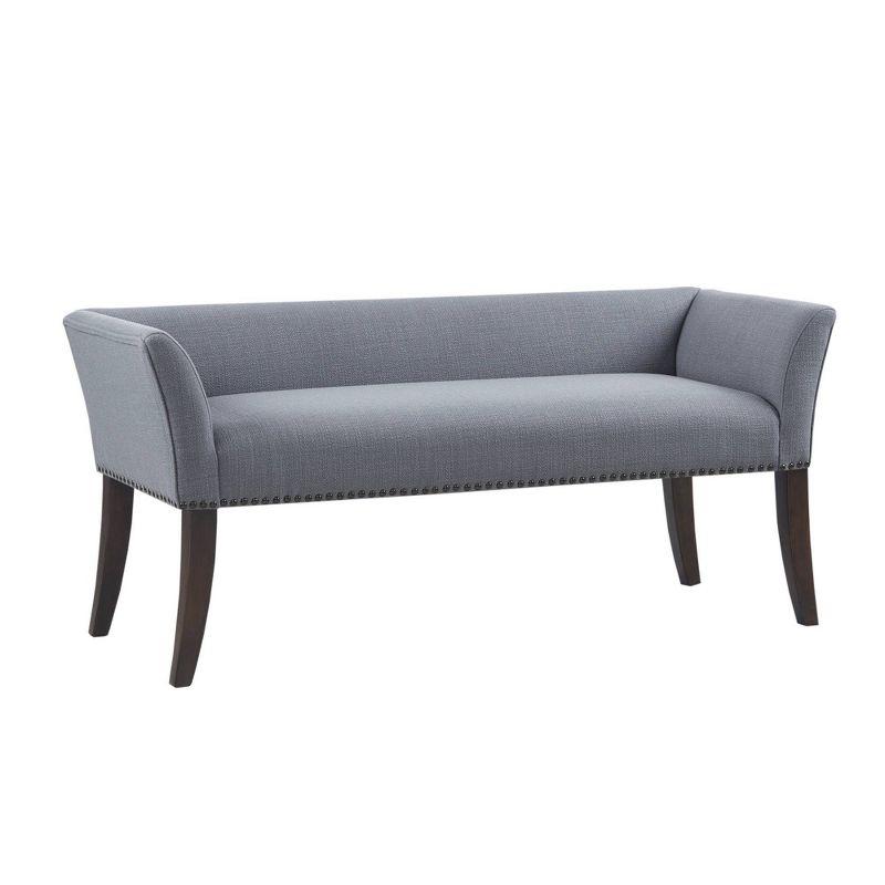 Slate Blue Upholstered Bench with Espresso Wood Legs