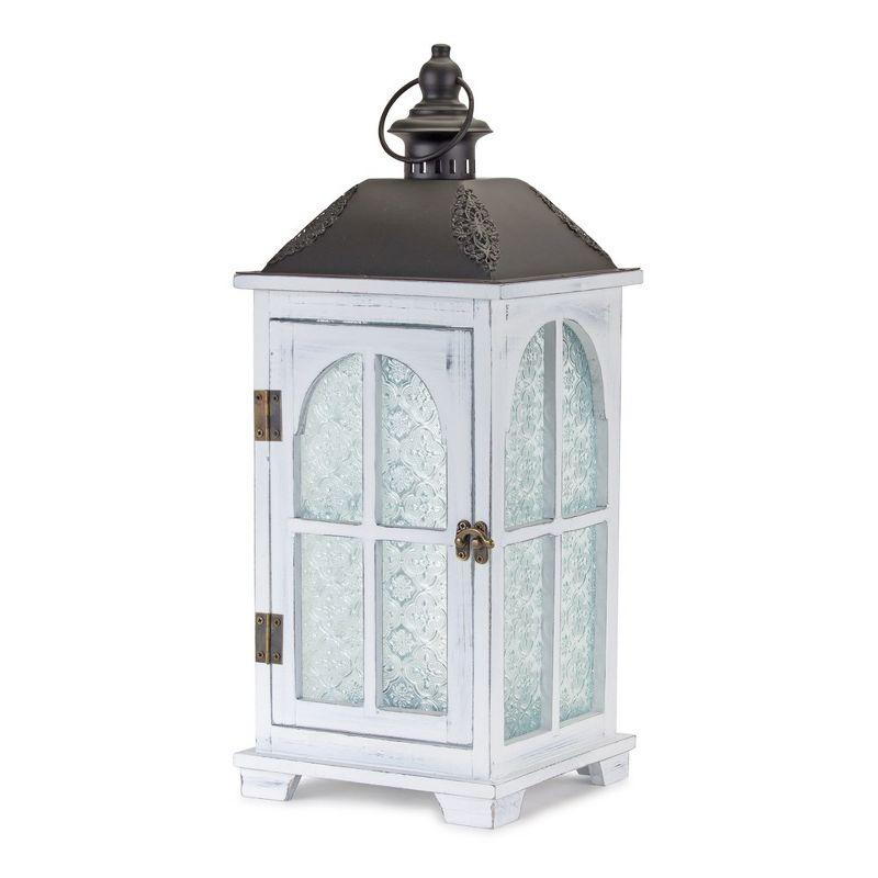 White Wood and Metal Frosted Glass Lantern Set