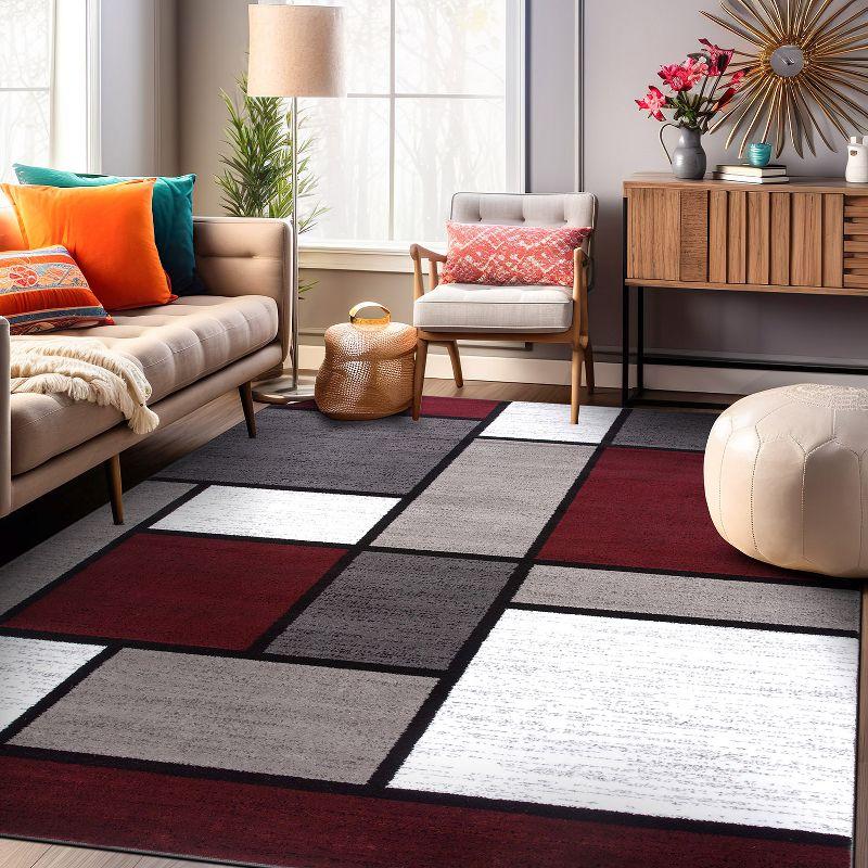 World Rug Gallery Contemporary Modern Boxed Color Block Red 3'3"x5' Area Rug