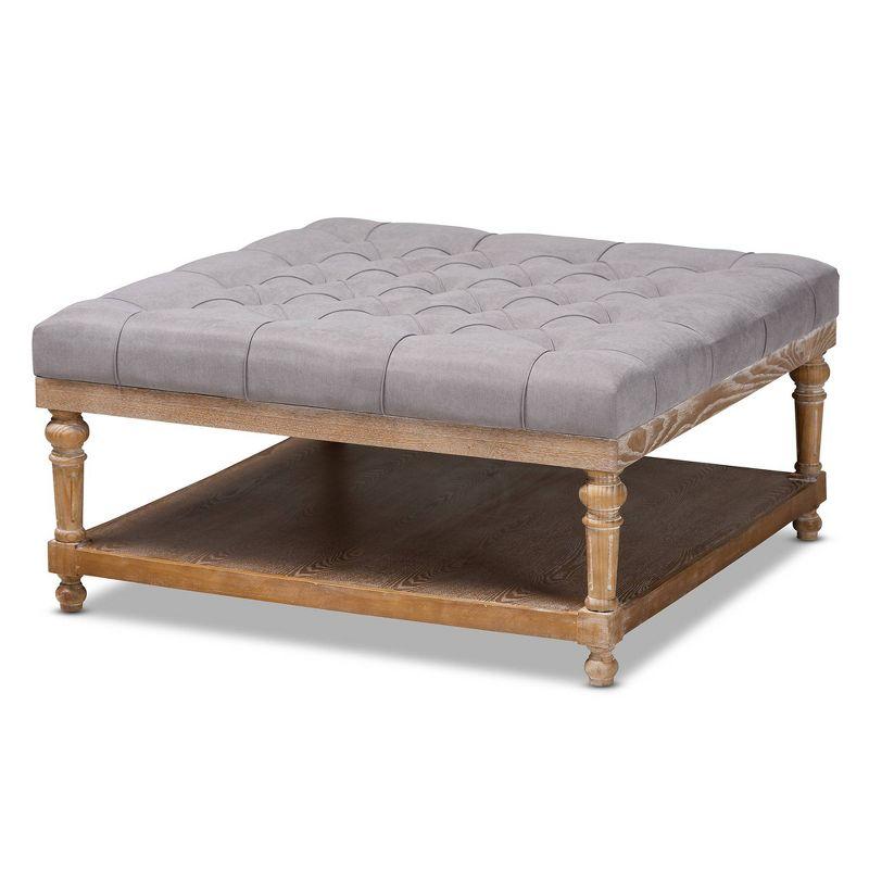 Gray Linen Tufted Cocktail Ottoman with Storage Shelf